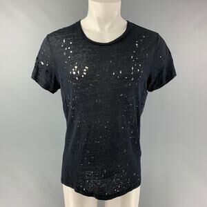 IRO Sijaspe Size S Black Linen Distressed Crew-Neck T-shirt